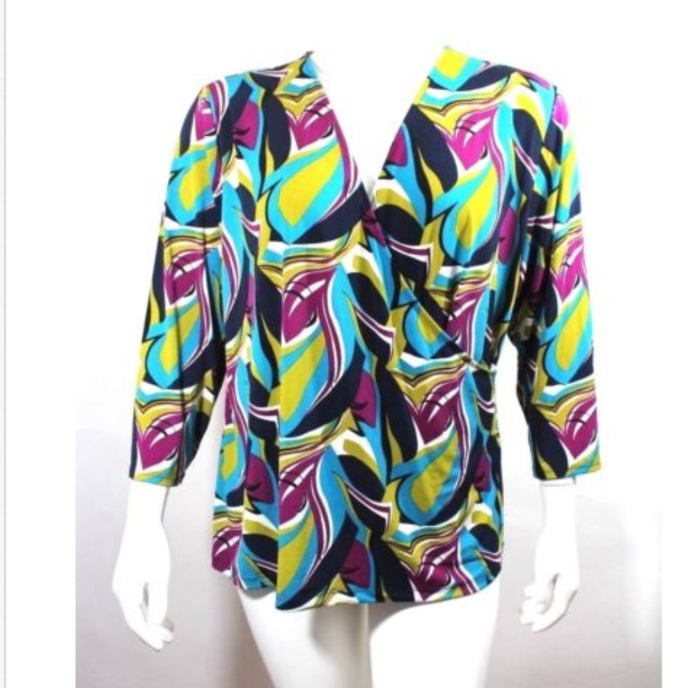 Evan Picone Blouse Multi Color Sz 3X Stretch Knit